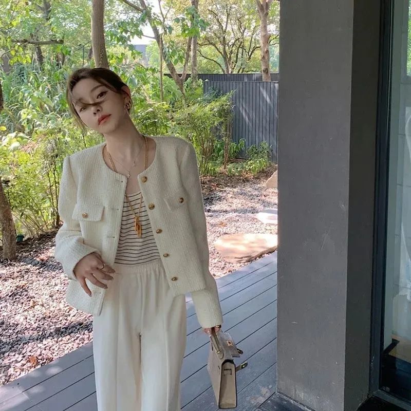 ジャケット レディース ノーフォーマル ツイード アウター 大きいサイズ お洒落 オフィス 春秋 シンプル 無地 体型カバー フェミニン 通勤 