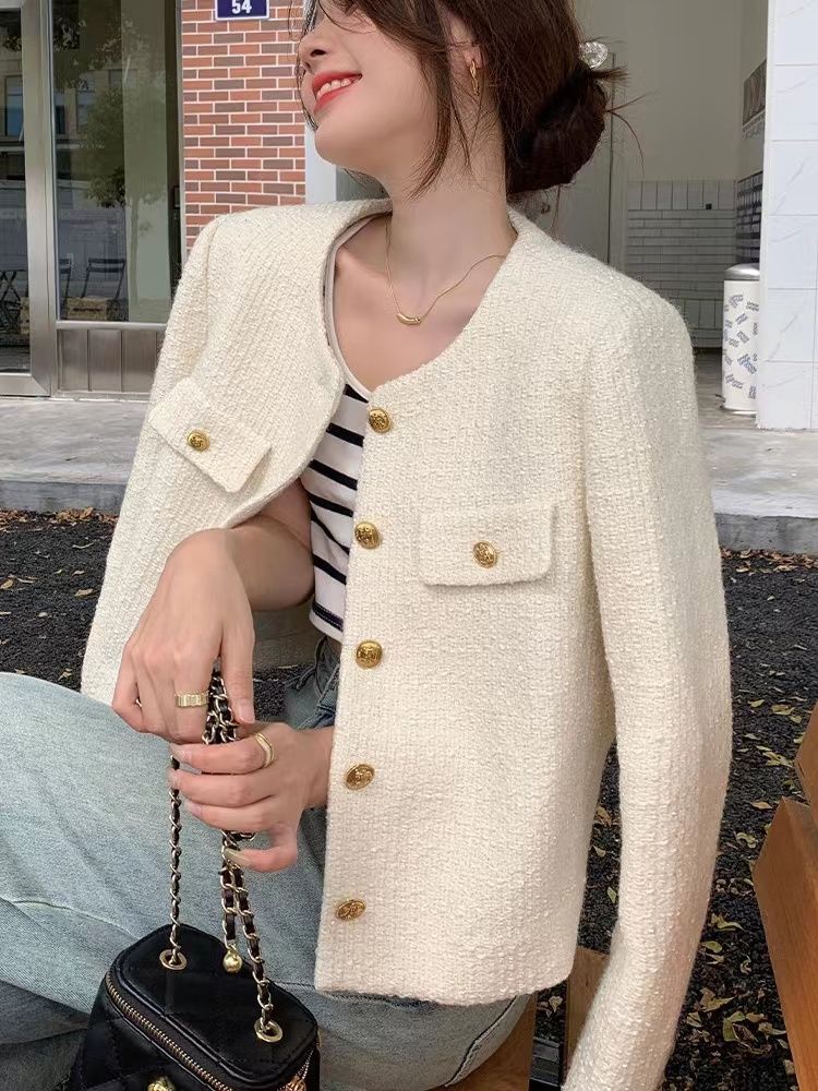 ジャケット レディース ノーフォーマル ツイード アウター 大きいサイズ お洒落 オフィス 春秋 シンプル 無地 体型カバー フェミニン 通勤 