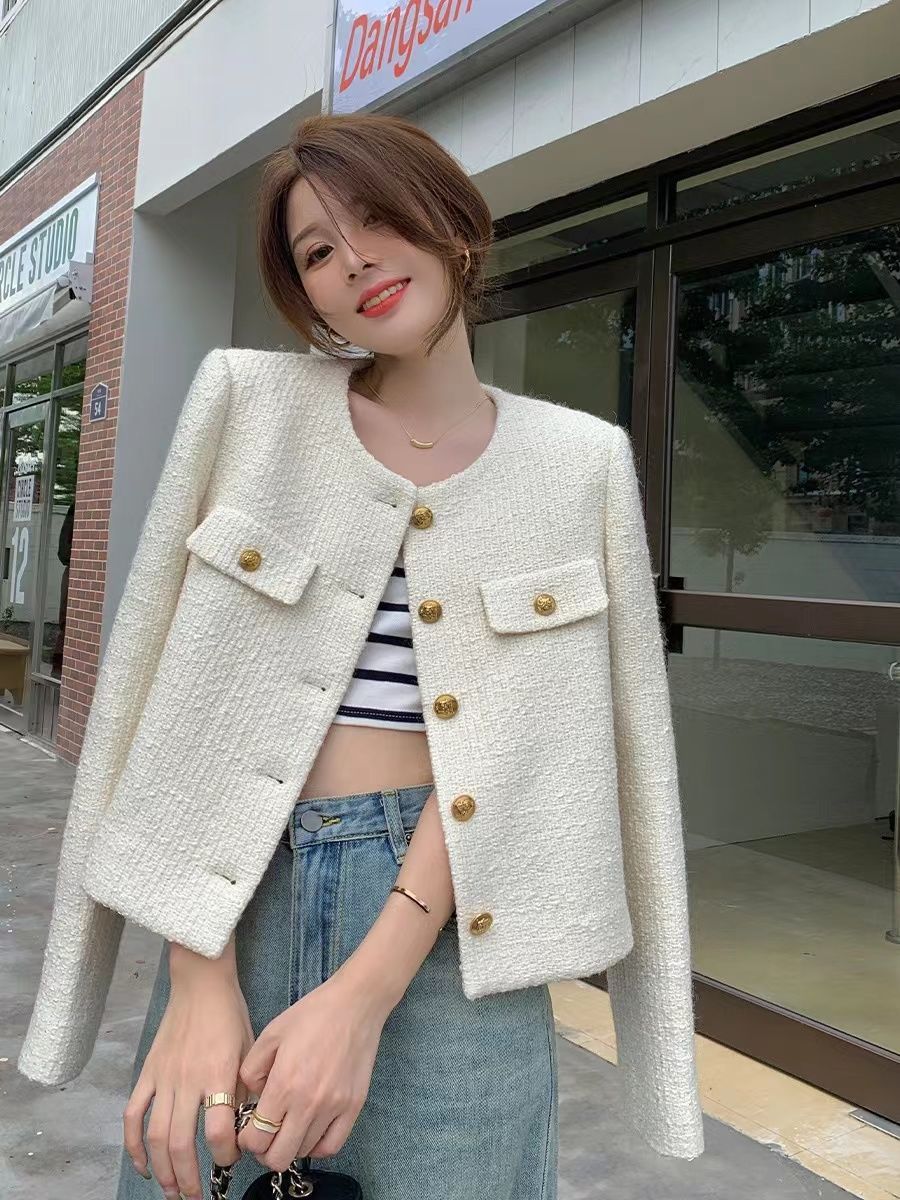 ジャケット レディース ノーフォーマル ツイード アウター 大きいサイズ お洒落 オフィス 春秋 シンプル 無地 体型カバー フェミニン 通勤 