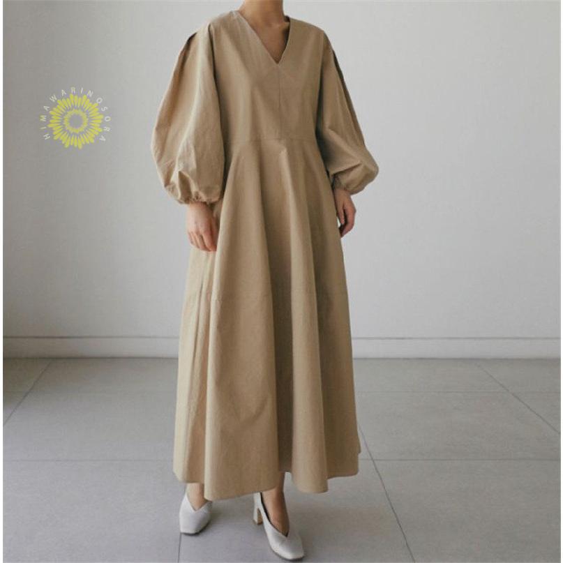 ワンピース レディース 長袖 ロングワンピース シャツワンピース マキシワンピース ボリューム袖 春秋 ゆったり 上品 着痩せ Aライン 