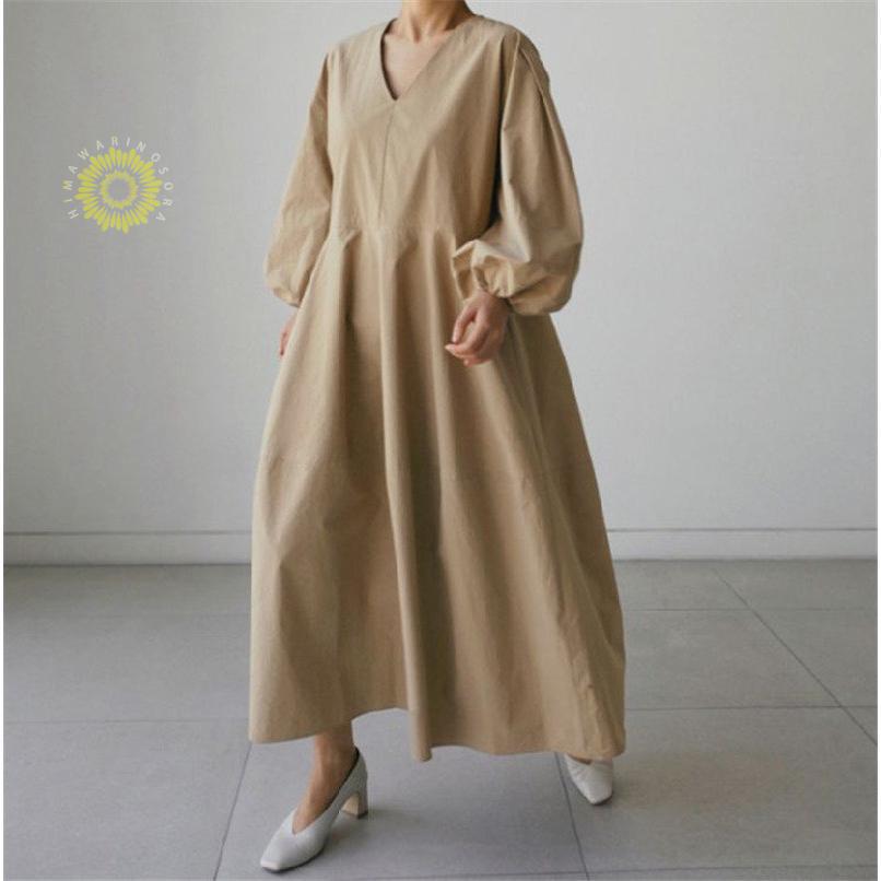 ワンピース レディース 長袖 ロングワンピース シャツワンピース マキシワンピース ボリューム袖 春秋 ゆったり 上品 着痩せ Aライン 