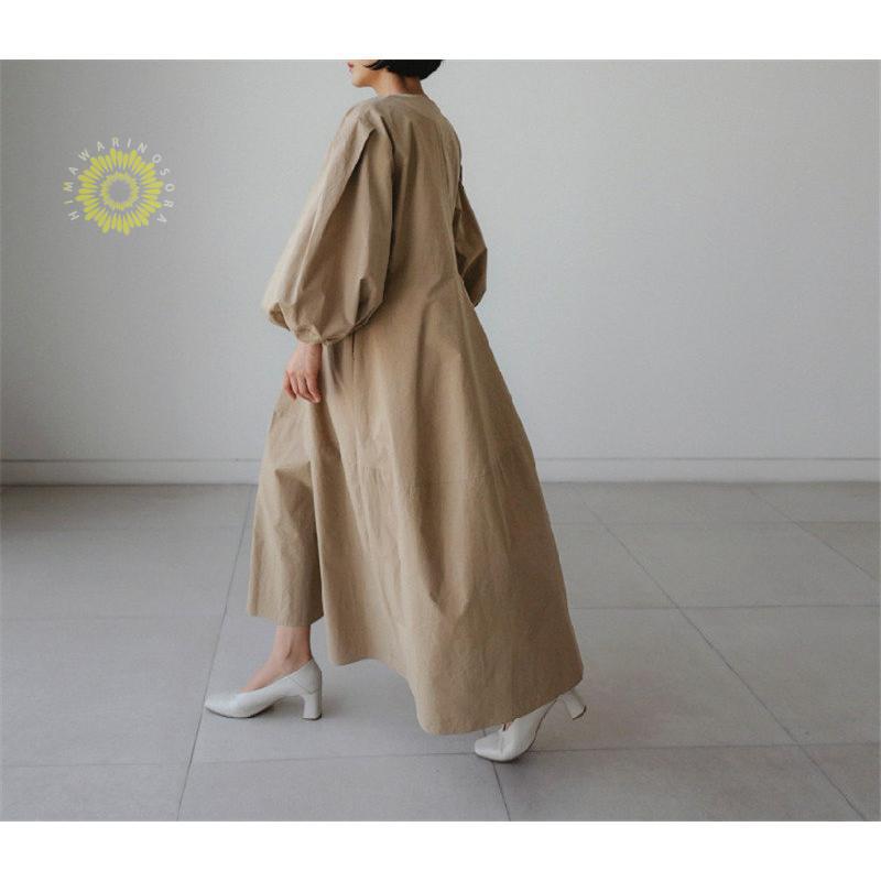 ワンピース レディース 長袖 ロングワンピース シャツワンピース マキシワンピース ボリューム袖 春秋 ゆったり 上品 着痩せ Aライン 