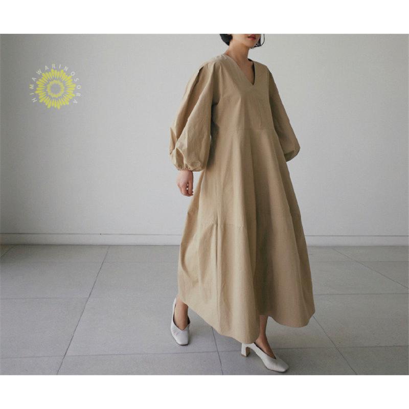 ワンピース レディース 長袖 ロングワンピース シャツワンピース マキシワンピース ボリューム袖 春秋 ゆったり 上品 着痩せ Aライン 