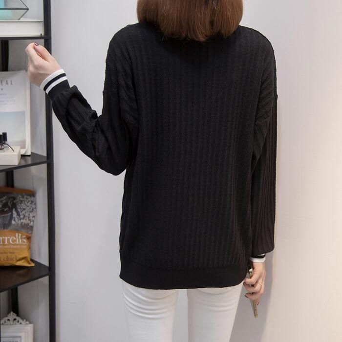 トップス ニット カットソー レディース きれいめ エレカジュアル 可愛い 大人 Vネック 通勤 シンプル 大 おしゃれ 配色 長袖 ライン フェミニン ボタン 