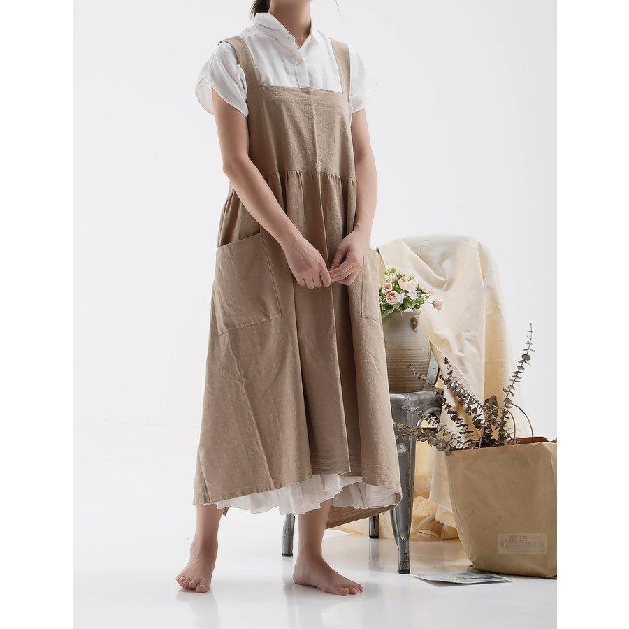 シンプル 簡単に着れる エプロン 前掛け おしゃれ レディース業務用 作業用 透けない 花屋 飲食店北欧風 カフェ 無地 ガーデニング DIY 家庭用 リネン 園芸 