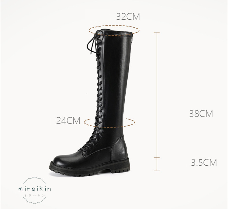 22.5CM-26.5CMロングブーツ レディース レースアップ靴 ジョッキーブーツ バックジップ ラウンドトゥ 防滑 ア 秋冬 履きやすい 歩きやすい 長靴 厚底 