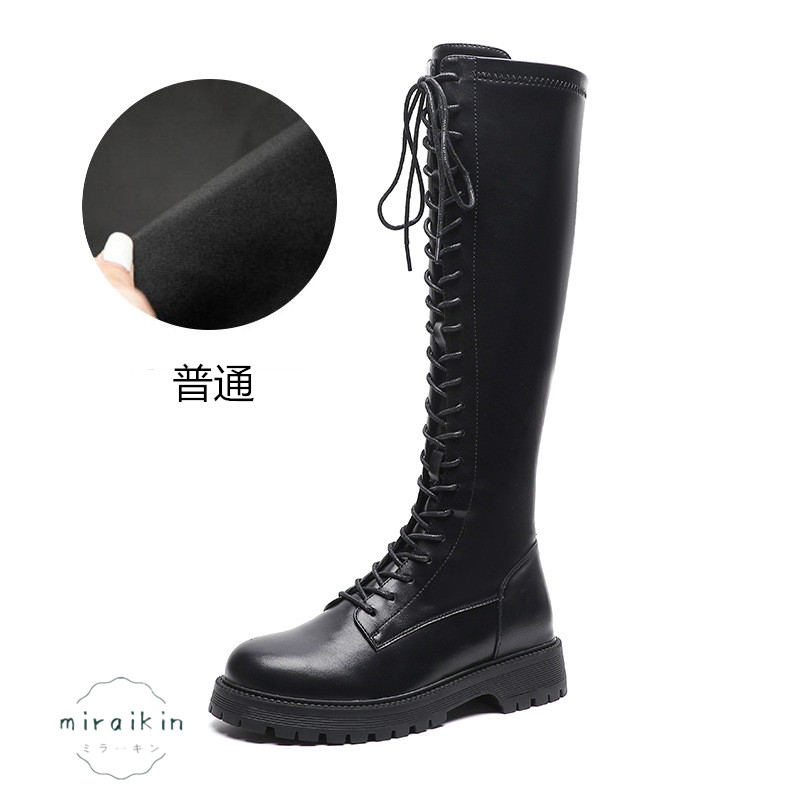 22.5CM-26.5CMロングブーツ レディース レースアップ靴 ジョッキーブーツ バックジップ ラウンドトゥ 防滑 ア 秋冬 履きやすい 歩きやすい 長靴 厚底 
