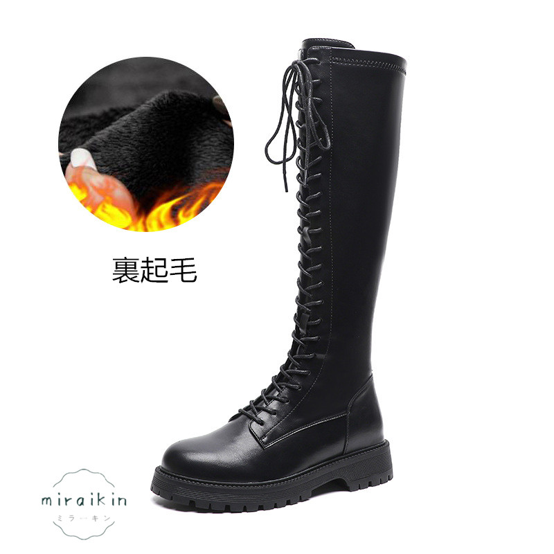 22.5CM-26.5CMロングブーツ レディース レースアップ靴 ジョッキーブーツ バックジップ ラウンドトゥ 防滑 ア 秋冬 履きやすい 歩きやすい 長靴 厚底 