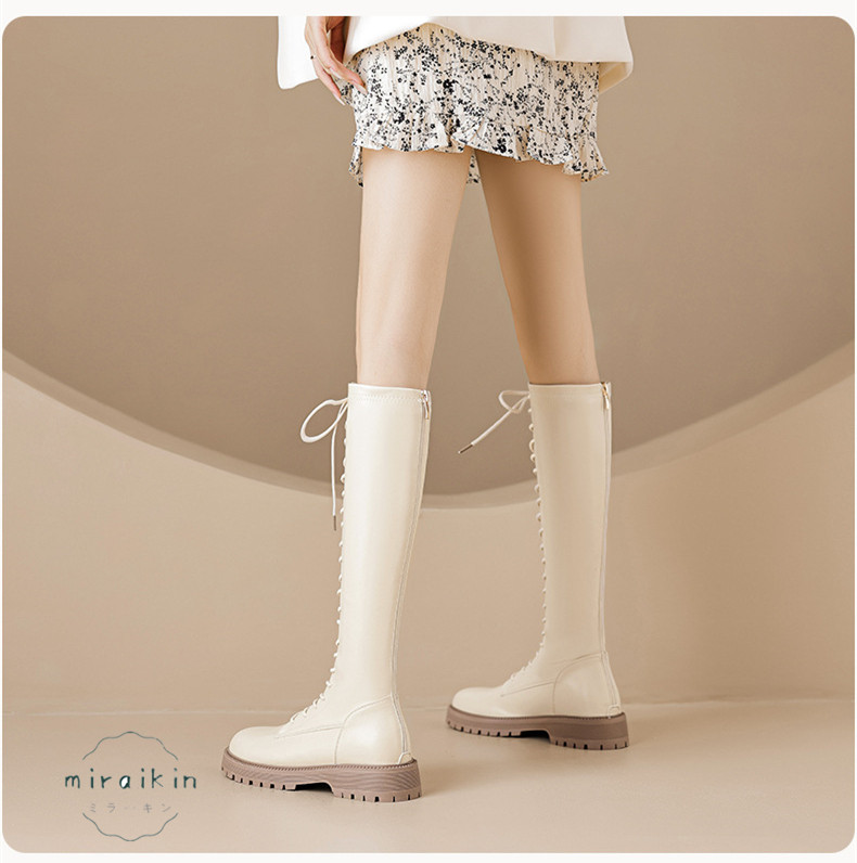 22.5CM-26.5CMロングブーツ レディース レースアップ靴 ジョッキーブーツ バックジップ ラウンドトゥ 防滑 ア 秋冬 履きやすい 歩きやすい 長靴 厚底 