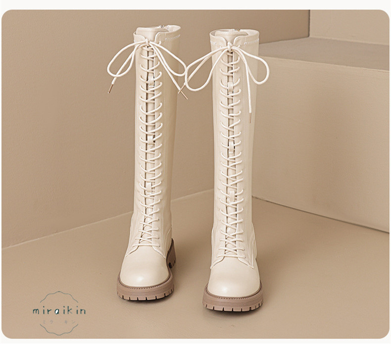 22.5CM-26.5CMロングブーツ レディース レースアップ靴 ジョッキーブーツ バックジップ ラウンドトゥ 防滑 ア 秋冬 履きやすい 歩きやすい 長靴 厚底 