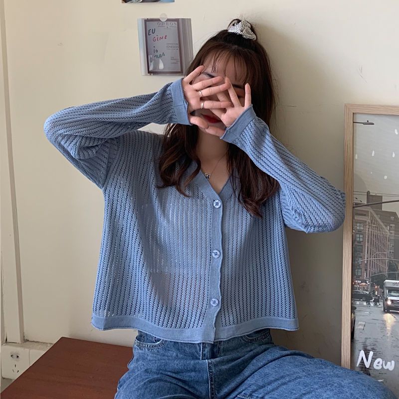 カーディガン レディース サマーカーディガン UVカット 日焼け止め 夏 冷房対策 透かし 長袖 羽織り トップス 薄手 ラインニットカーディガン 