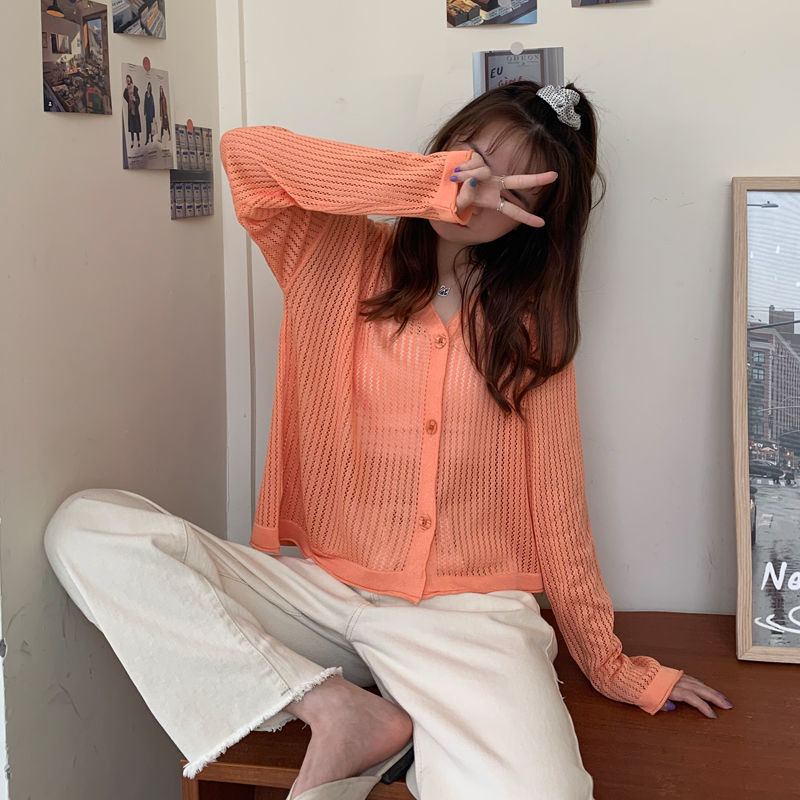 カーディガン レディース サマーカーディガン UVカット 日焼け止め 夏 冷房対策 透かし 長袖 羽織り トップス 薄手 ラインニットカーディガン 