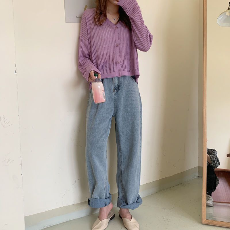 カーディガン レディース サマーカーディガン UVカット 日焼け止め 夏 冷房対策 透かし 長袖 羽織り トップス 薄手 ラインニットカーディガン 