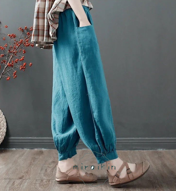レディースパンツ 九分丈 ワイドパンツ コクーンパンツ テーパードパンツ 無地 イージーパンツ ダンス 綿麻風 パンツ カジュアル ウエストゴム 可愛い 夏服 