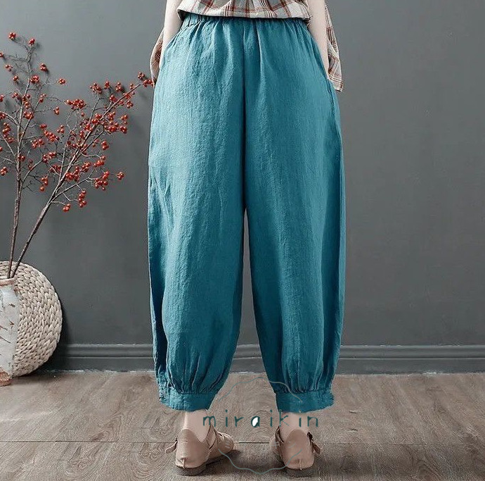 レディースパンツ 九分丈 ワイドパンツ コクーンパンツ テーパードパンツ 無地 イージーパンツ ダンス 綿麻風 パンツ カジュアル ウエストゴム 可愛い 夏服 