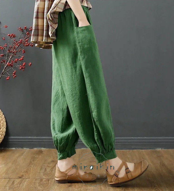 レディースパンツ 九分丈 ワイドパンツ コクーンパンツ テーパードパンツ 無地 イージーパンツ ダンス 綿麻風 パンツ カジュアル ウエストゴム 可愛い 夏服 