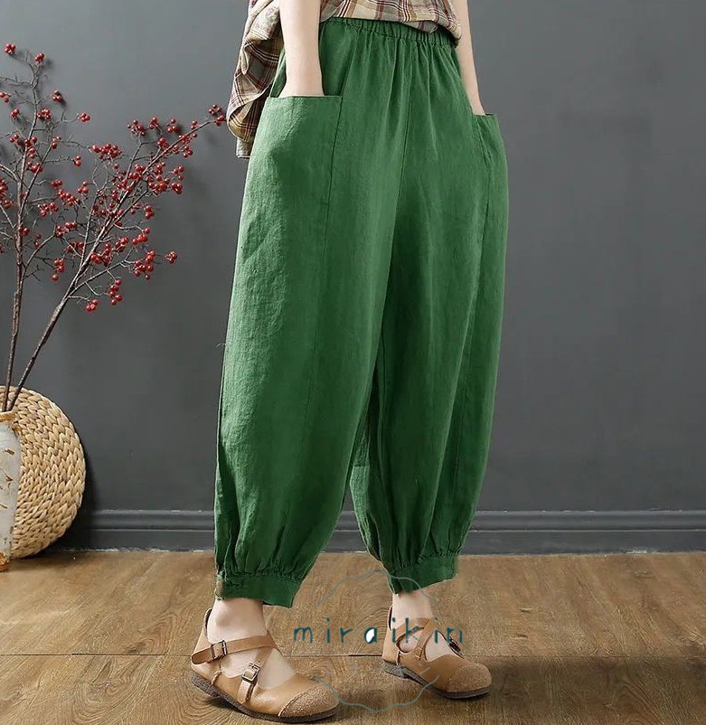 レディースパンツ 九分丈 ワイドパンツ コクーンパンツ テーパードパンツ 無地 イージーパンツ ダンス 綿麻風 パンツ カジュアル ウエストゴム 可愛い 夏服 