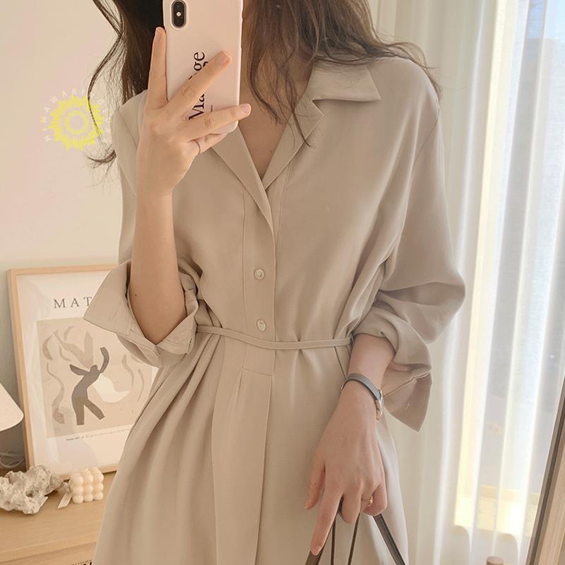 ワンピース プリーツ レディース ベルト 春秋服 きれいめ 秋物 シフォン シャツ 二次会 着痩せ 長袖 Aライン ロング丈 ハイウエスト 