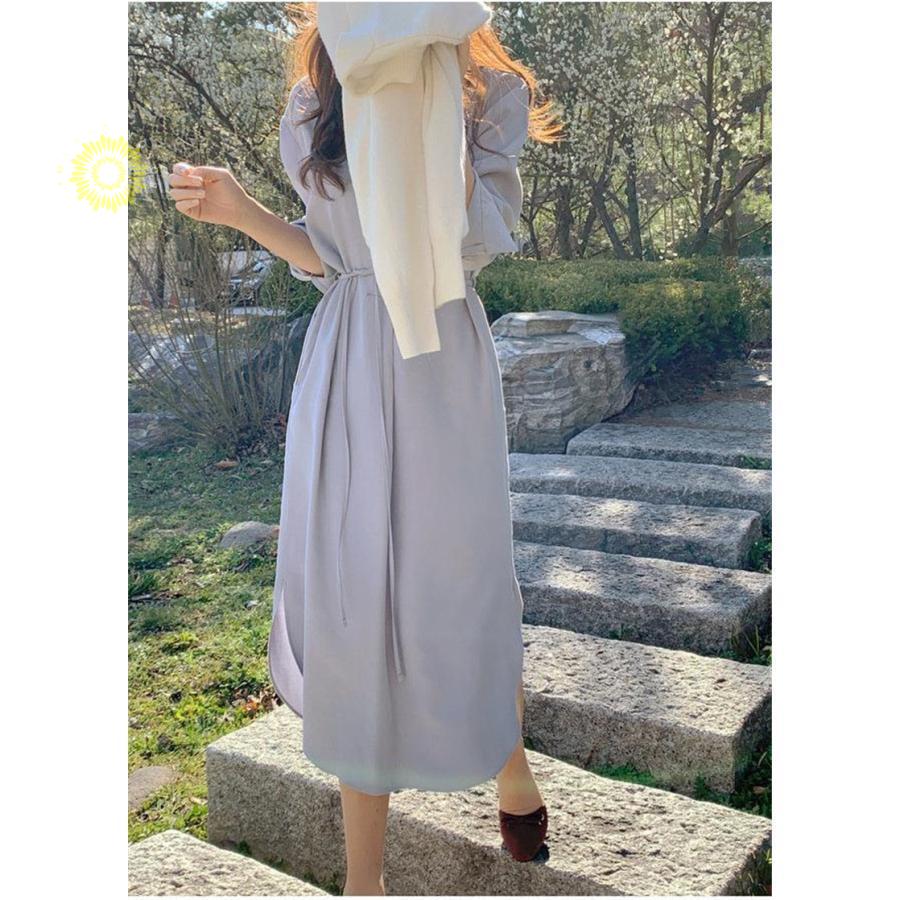 ワンピース プリーツ レディース ベルト 春秋服 きれいめ 秋物 シフォン シャツ 二次会 着痩せ 長袖 Aライン ロング丈 ハイウエスト 