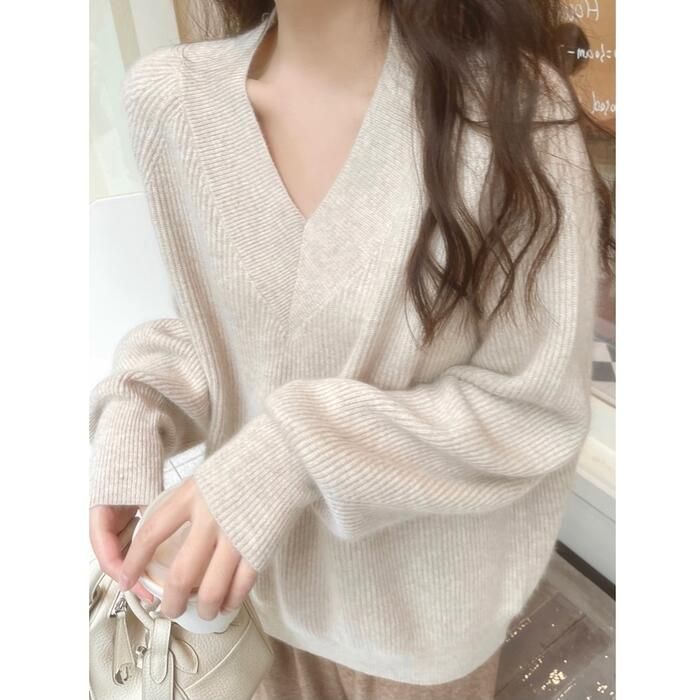 トップス ニット セーター レディース きれいめ エレカジュアル シンプル 大人 体型カバー 可愛い おしゃれ Vネック フェミニン 長袖 ゆったり ベーシッ 
