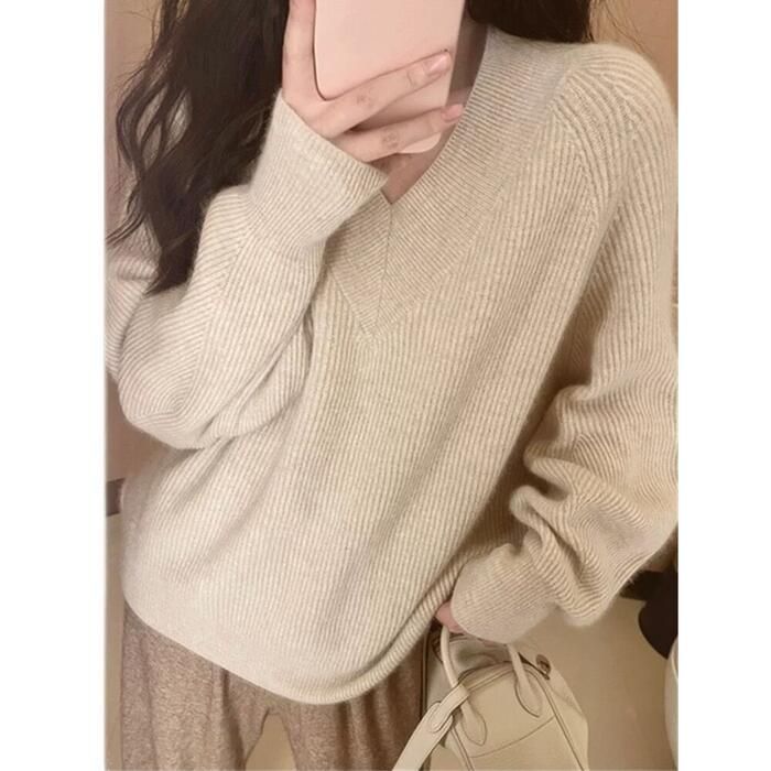 トップス ニット セーター レディース きれいめ エレカジュアル シンプル 大人 体型カバー 可愛い おしゃれ Vネック フェミニン 長袖 ゆったり ベーシッ 