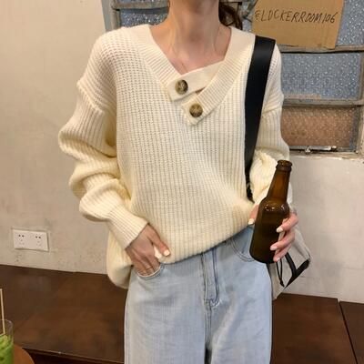 ニット セーター トップス Vネック レディース カジュアル 春 秋 ドロップショルダー おしゃれ 可愛い ベージュ きれいめ ローゲージニット 黒 カーキ ブラック 