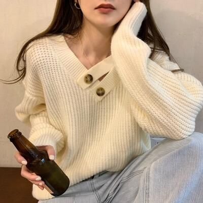ニット セーター トップス Vネック レディース カジュアル 春 秋 ドロップショルダー おしゃれ 可愛い ベージュ きれいめ ローゲージニット 黒 カーキ ブラック 