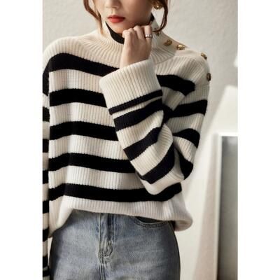 ニット トップス レディース セーター ボーダー カジュアル きれいめ 大きいサイズ タートルネック フェミニン ハイネック エレ 長袖 ゆったり おしゃれ 可愛い 
