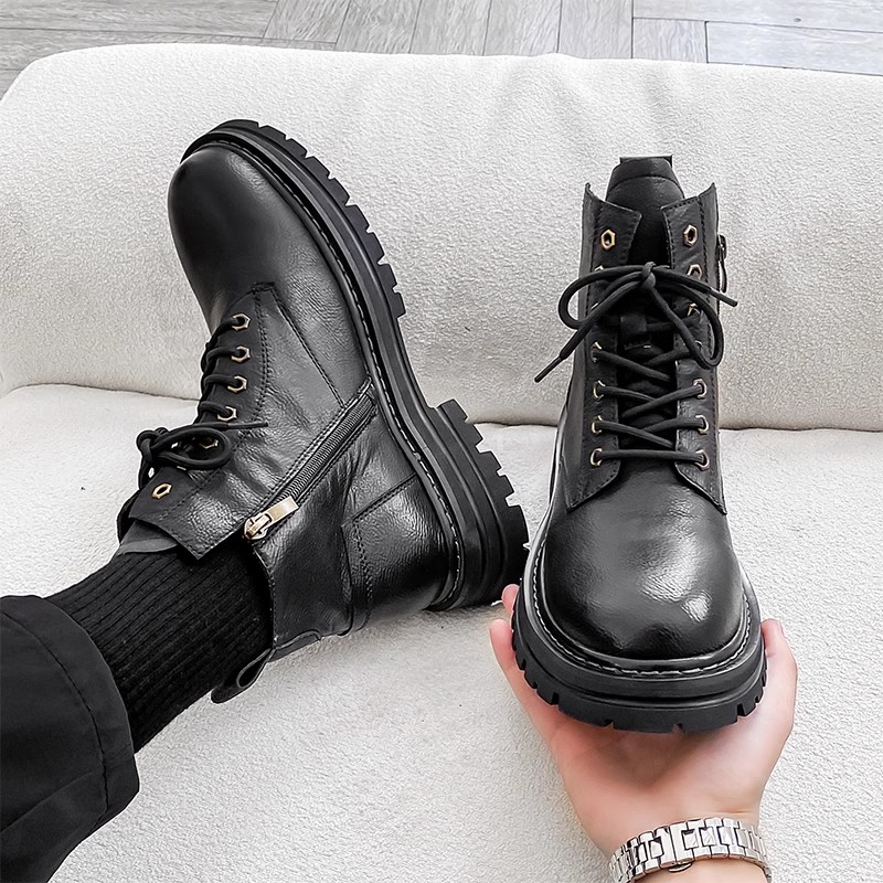 ワークブーツ メンズ ハイカット シークレットシークレットブーツ 身長UP レースアップ 編み上げブーツ アンクル丈 。 ショートブーツ ハイカット 