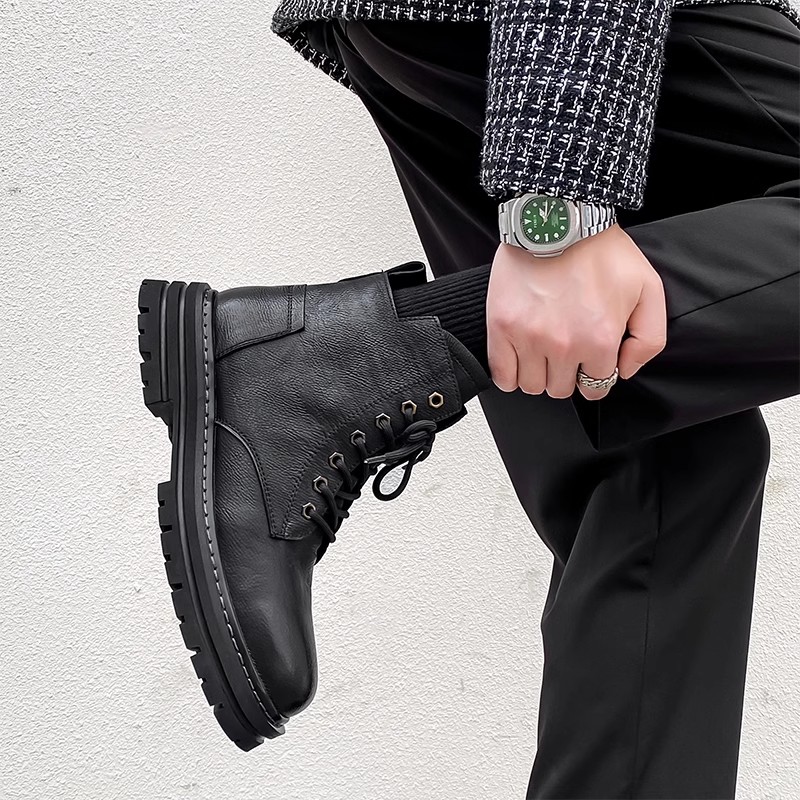 ワークブーツ メンズ ハイカット シークレットシークレットブーツ 身長UP レースアップ 編み上げブーツ アンクル丈 。 ショートブーツ ハイカット 