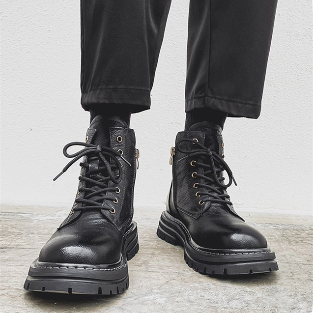 ワークブーツ メンズ ハイカット シークレットシークレットブーツ 身長UP レースアップ 編み上げブーツ アンクル丈 。 ショートブーツ ハイカット 