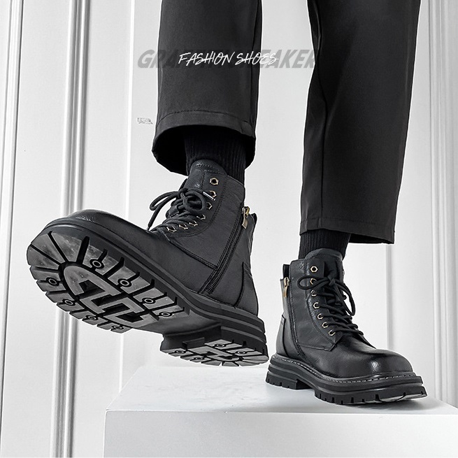 ワークブーツ メンズ ハイカット シークレットシークレットブーツ 身長UP レースアップ 編み上げブーツ アンクル丈 。 ショートブーツ ハイカット 