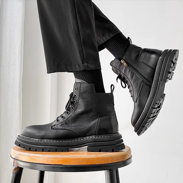 ワークブーツ メンズ ハイカット シークレットシークレットブーツ 身長UP レースアップ 編み上げブーツ アンクル丈 。 ショートブーツ ハイカット 