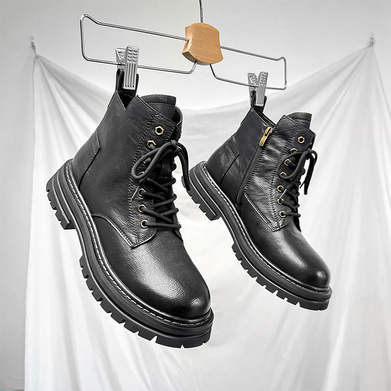 ワークブーツ メンズ ハイカット シークレットシークレットブーツ 身長UP レースアップ 編み上げブーツ アンクル丈 。 ショートブーツ ハイカット 