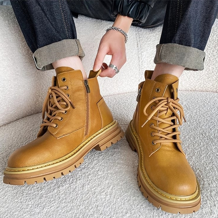 ワークブーツ メンズ ハイカット シークレットシークレットブーツ 身長UP レースアップ 編み上げブーツ アンクル丈 。 ショートブーツ ハイカット 