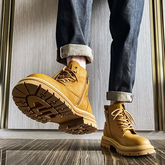 ワークブーツ メンズ ハイカット シークレットシークレットブーツ 身長UP レースアップ 編み上げブーツ アンクル丈 。 ショートブーツ ハイカット 