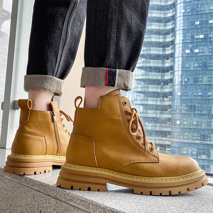 ワークブーツ メンズ ハイカット シークレットシークレットブーツ 身長UP レースアップ 編み上げブーツ アンクル丈 。 ショートブーツ ハイカット 