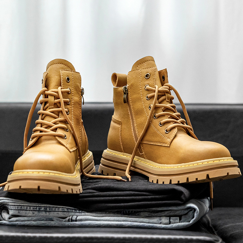 ワークブーツ メンズ ハイカット シークレットシークレットブーツ 身長UP レースアップ 編み上げブーツ アンクル丈 。 ショートブーツ ハイカット 