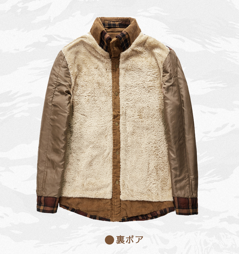 シャツジャケット フコーデュロイシャツ メンズ 長袖 チェック柄 ブルゾン 厚手 ポケット付き ジャケット カジュアルシャツ 保温 ボアシャツ 