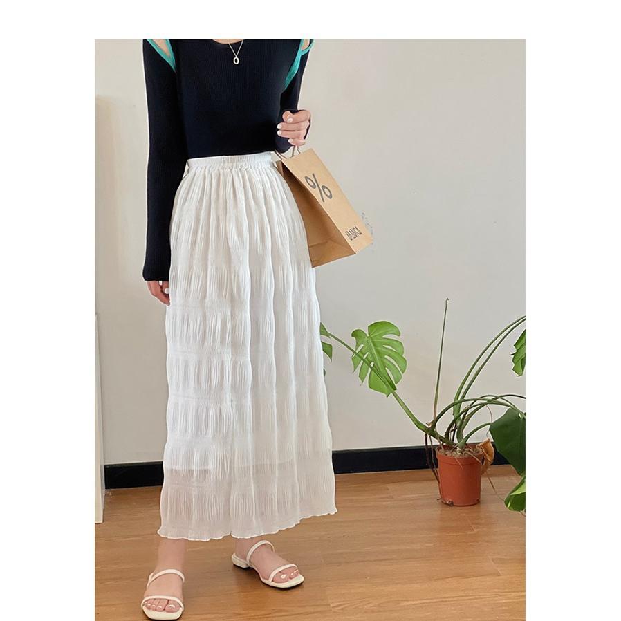 スカート レディース ロングスカート マキシスカート ウエストゴム プリーツ 通学 40代 無地 ゆったり 通勤 30代 20代 体型カバー 