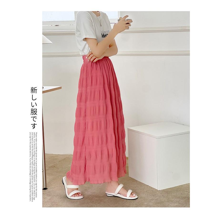 スカート レディース ロングスカート マキシスカート ウエストゴム プリーツ 通学 40代 無地 ゆったり 通勤 30代 20代 体型カバー 