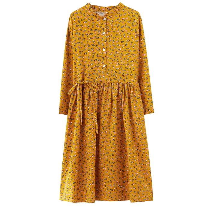 コットン フラワー ワンピース レディース ウエストリボン Aライン 旅行 30代 通勤 きれいめ 長袖 春秋 40代 女子会 カジュアル 50代 お出かけ 60代 