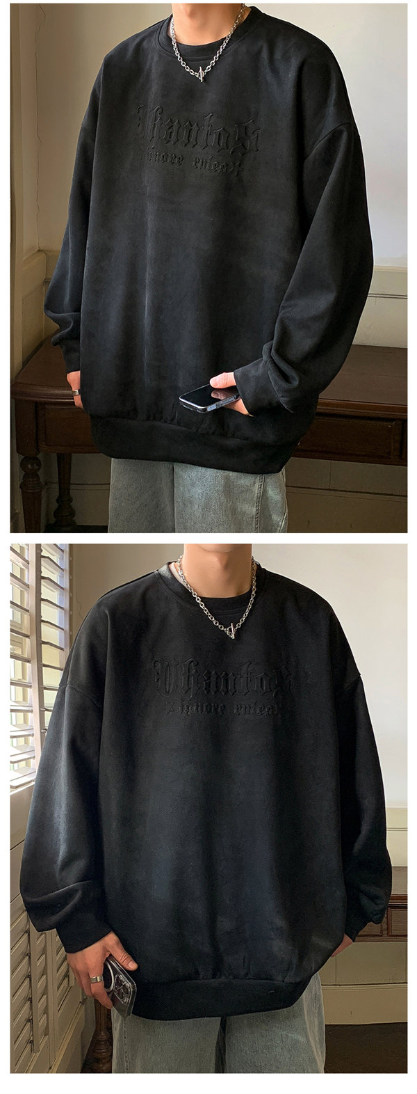 トレーナー メンズ プルオーバー ブラック 長袖 スポーツウェア 丸襟 デザイン 韓国ファッション Uネック プリント 英語文字 春秋 長袖 送料無料 