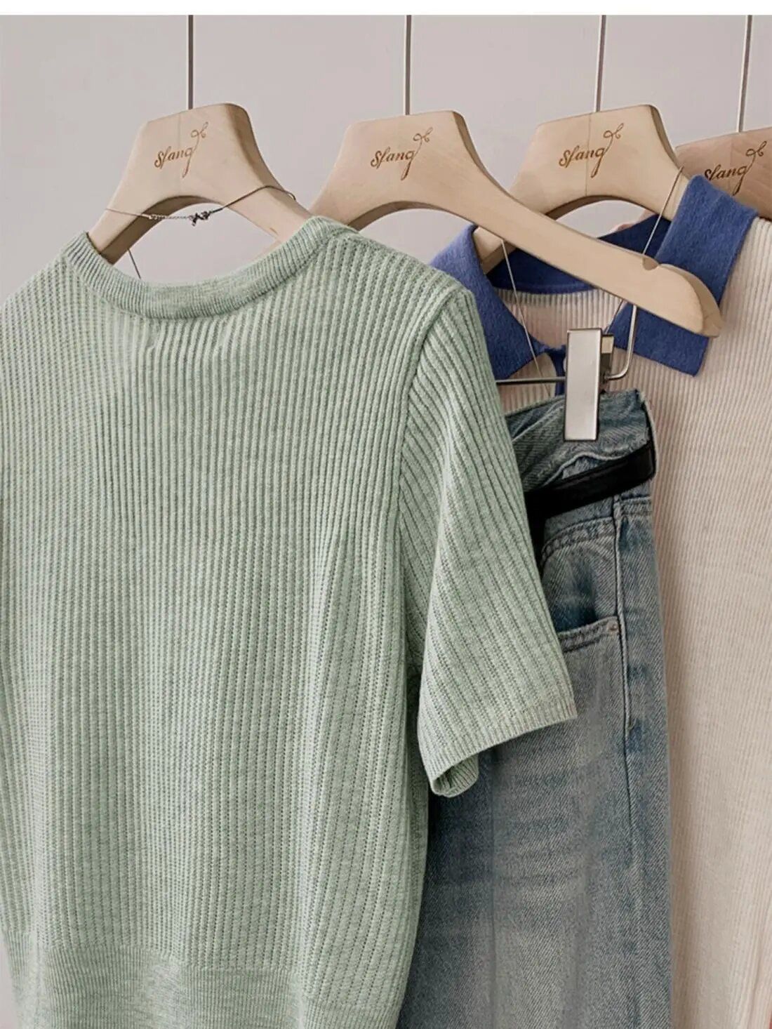 Tシャツ Tシャツ ニット レディース リブニットトップス トップス 体型カバー シンプル 夏 春 秋 韓国 カジュアル 薄手 5分袖 