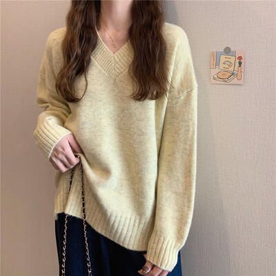 トップス レディース ニット きれいめ カジュアル 長袖 セーター Vネック グレー 可愛い ブラ パステルピンクイエロー エレベーシック おしゃれ 