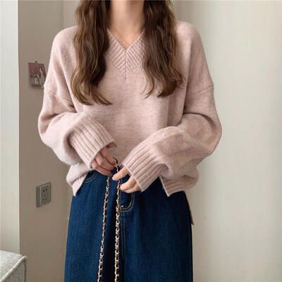 トップス レディース ニット きれいめ カジュアル 長袖 セーター Vネック グレー 可愛い ブラ パステルピンクイエロー エレベーシック おしゃれ 