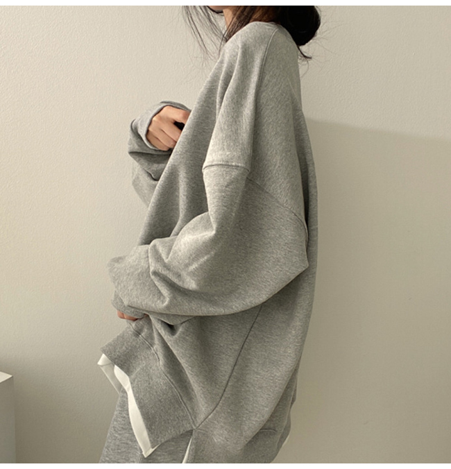 トレーナー プルオーバー トップス レイヤード 長袖 重ね着風 無地 スリット Tシャツ スウェット ゆったり 切り替え 