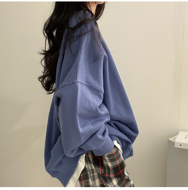 トレーナー プルオーバー トップス レイヤード 長袖 重ね着風 無地 スリット Tシャツ スウェット ゆったり 切り替え 