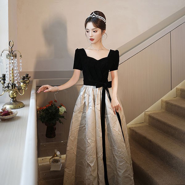 ロングドレス 大人 ピアノ 発表会 ミモレ丈 演奏会 小さいサイズ 母親 二次会 黒 袖付き 大きいサイズ パーティードレス 結婚式 花嫁 