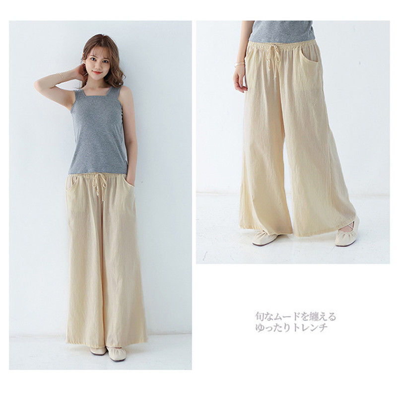 ワイドパンツ レディース 綿麻パンツ ロングパンツ ボハイウエスト 無地 アウトドア 体型カバー カジュアル 春秋 薄手 ゆったり リラックス 